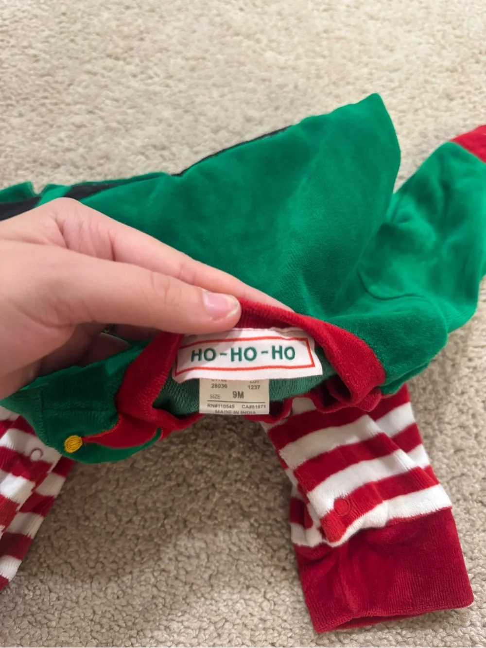 Lil' Elf One-Piece Holiday Costume in Green & Red Vintage Size 9 Months